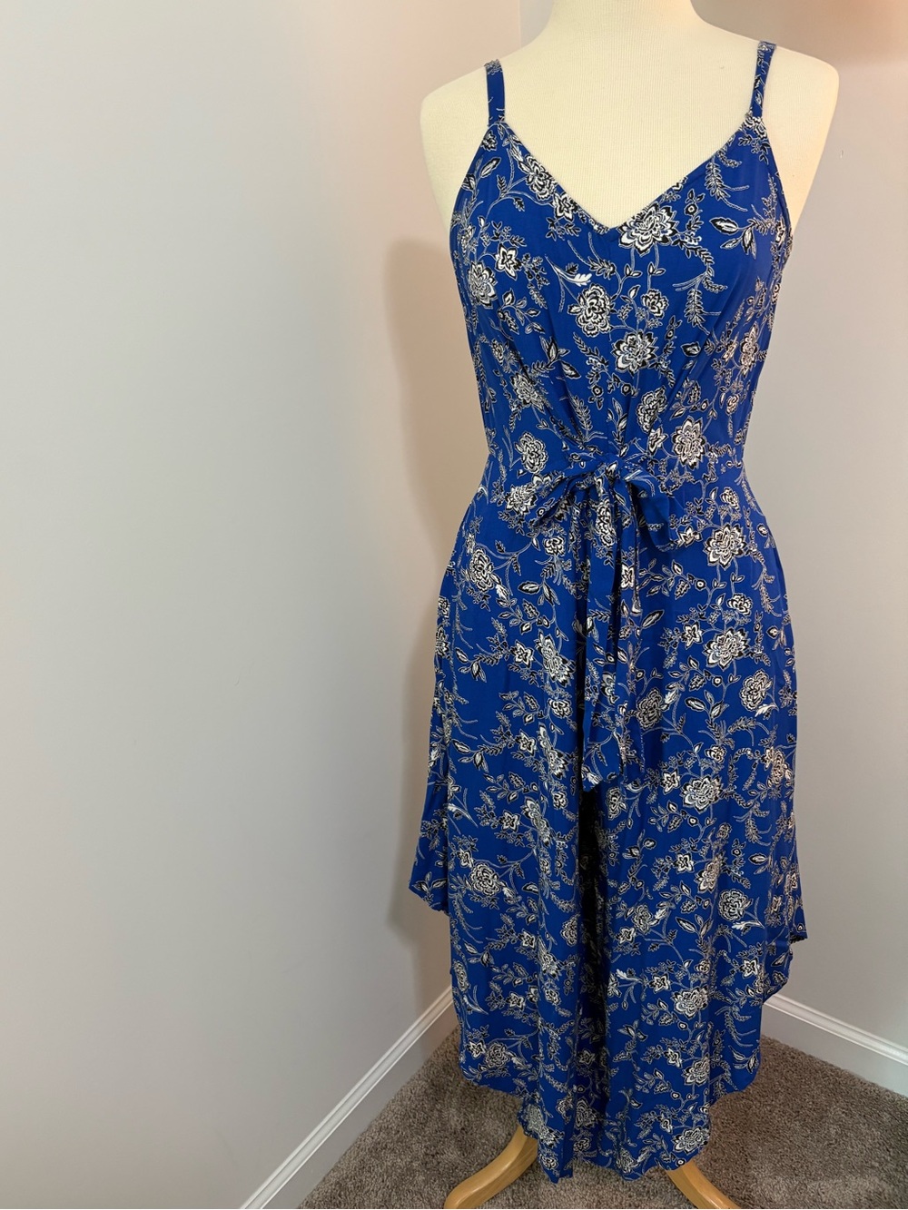 MSK Blue Floral Tie-Waist Romper